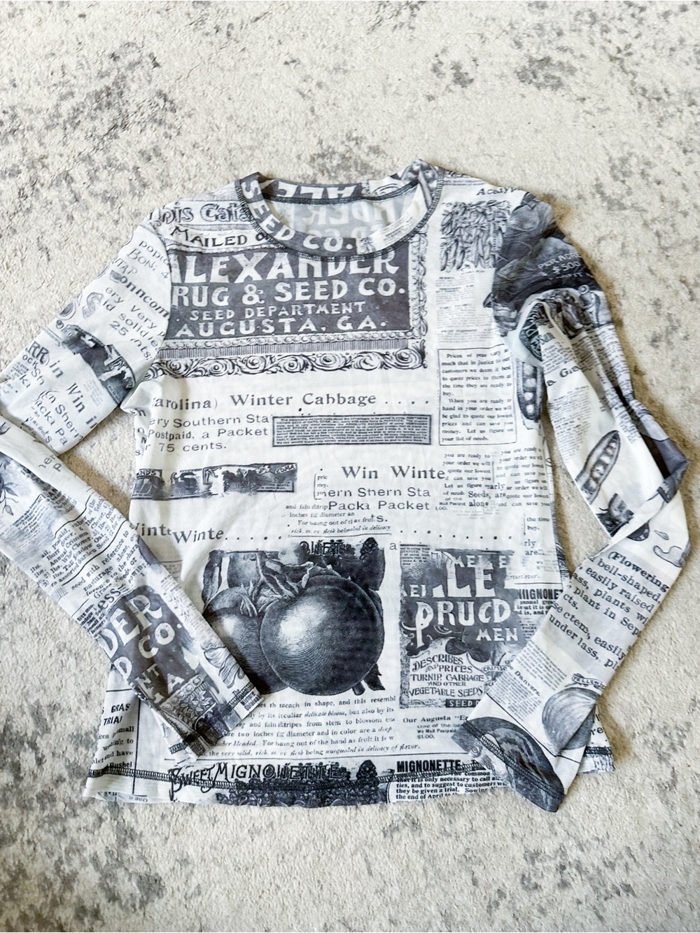 Mesh Vintage advertising newsprint top
